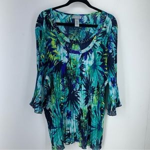 Catherines Womens 2X 22/24W Tunic Blouse Pullover Sparkle Artsy Multicolor